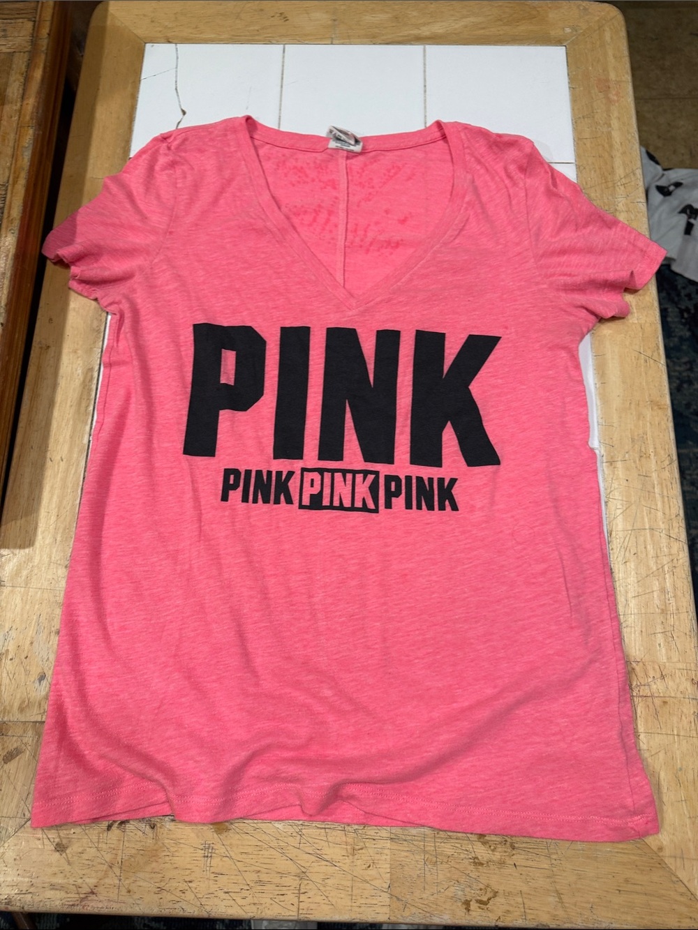PINK Victoria's Secret Coral Pink V-Neck Logo Tee
